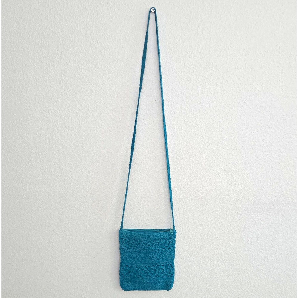 Cappelli Blue Crossbody Bag - Crochet Accents, Zip Closure, Lined, Small y2k